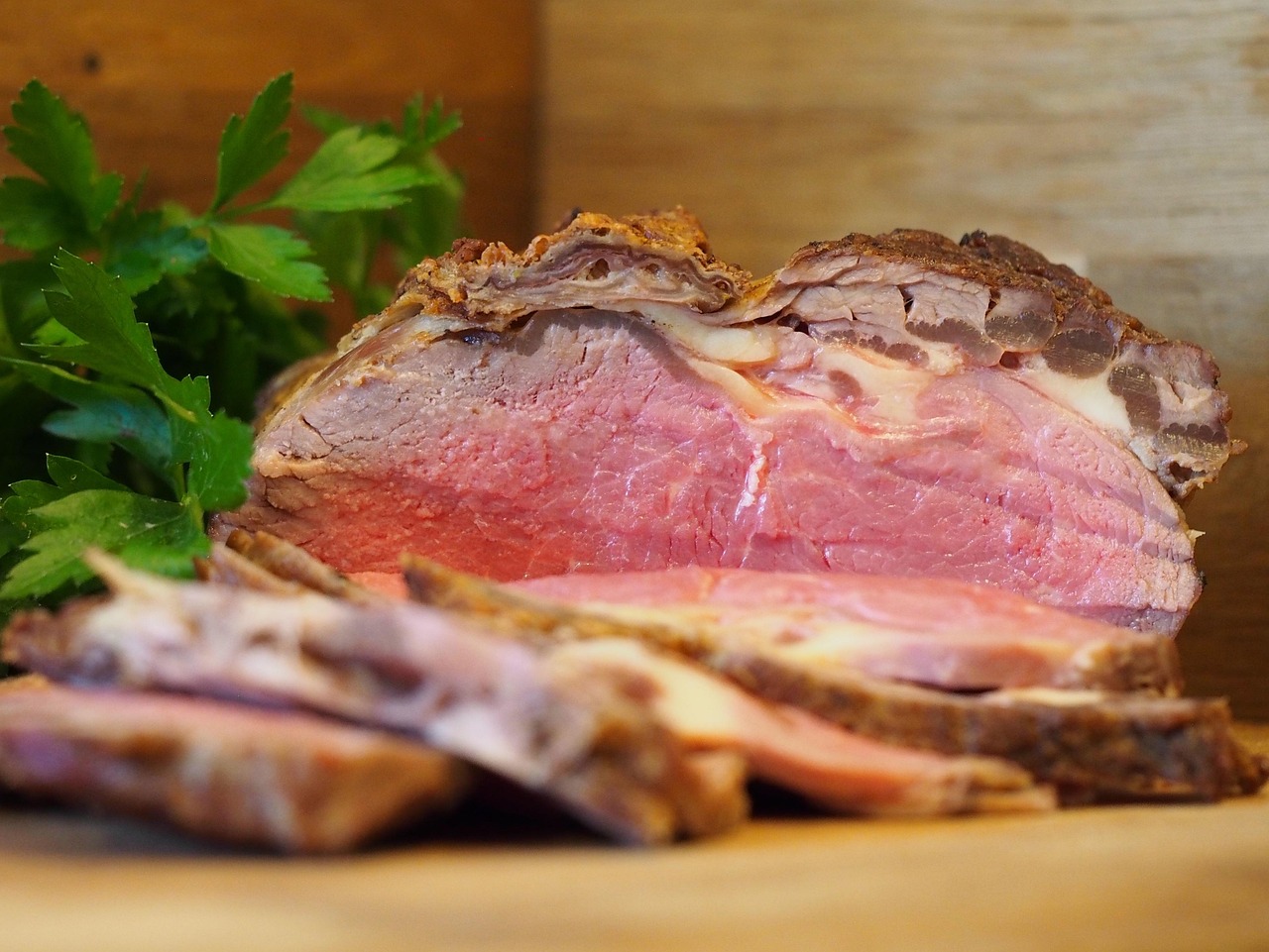 Beef fillet, sliced, garnished with parsley